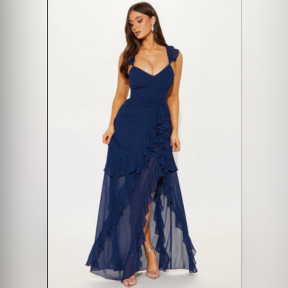 Navy Blue Chiffon Formal Dress